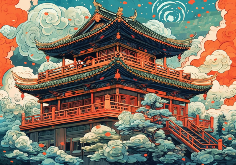 中国风国潮城楼手绘插画,插画/手绘图,插画/手绘图库,插画/手绘图下载,插画/手绘